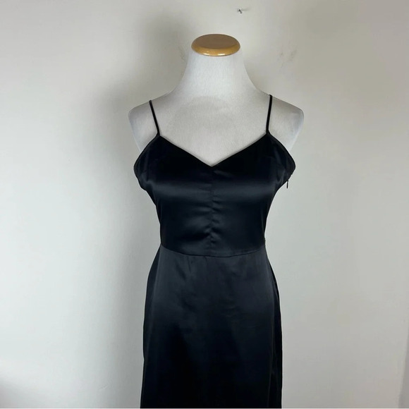 For Love and Lemons Satin Maxi Dress Slit Low Back Black Size M - Picture 4 of 6